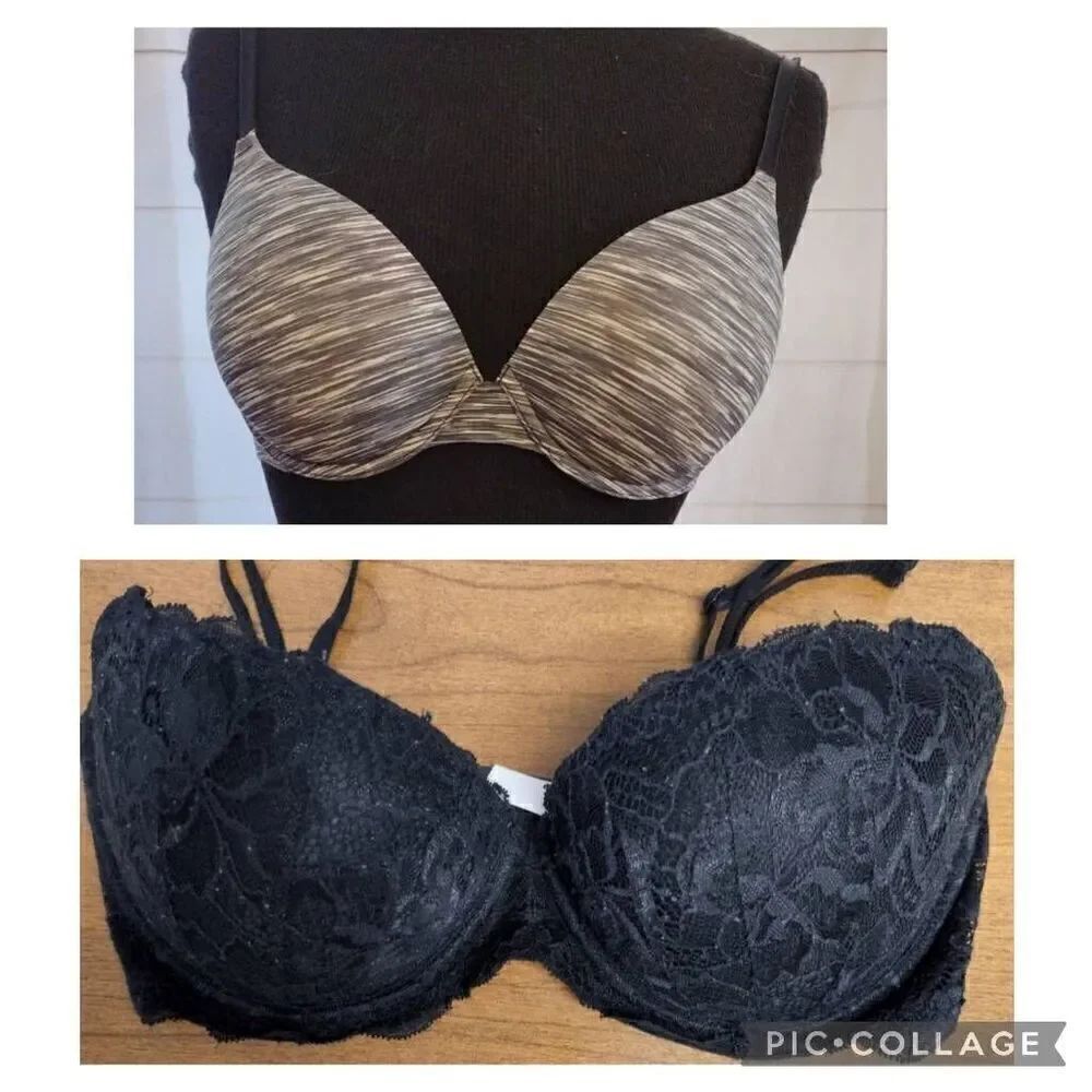 PINK SET OF 2 32DD bras. 1- Wear Everywhere underwire Bra; black and gry space d